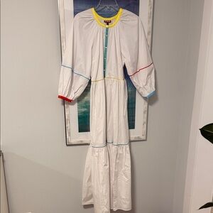 Staud Colorful Trim White Maxi Dress
